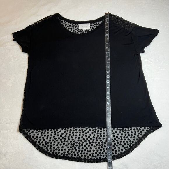 Jaye.e Crewneck Mixed Media High Low Top Size L Minimalist Casual Polka Dot - Picture 8 of 8